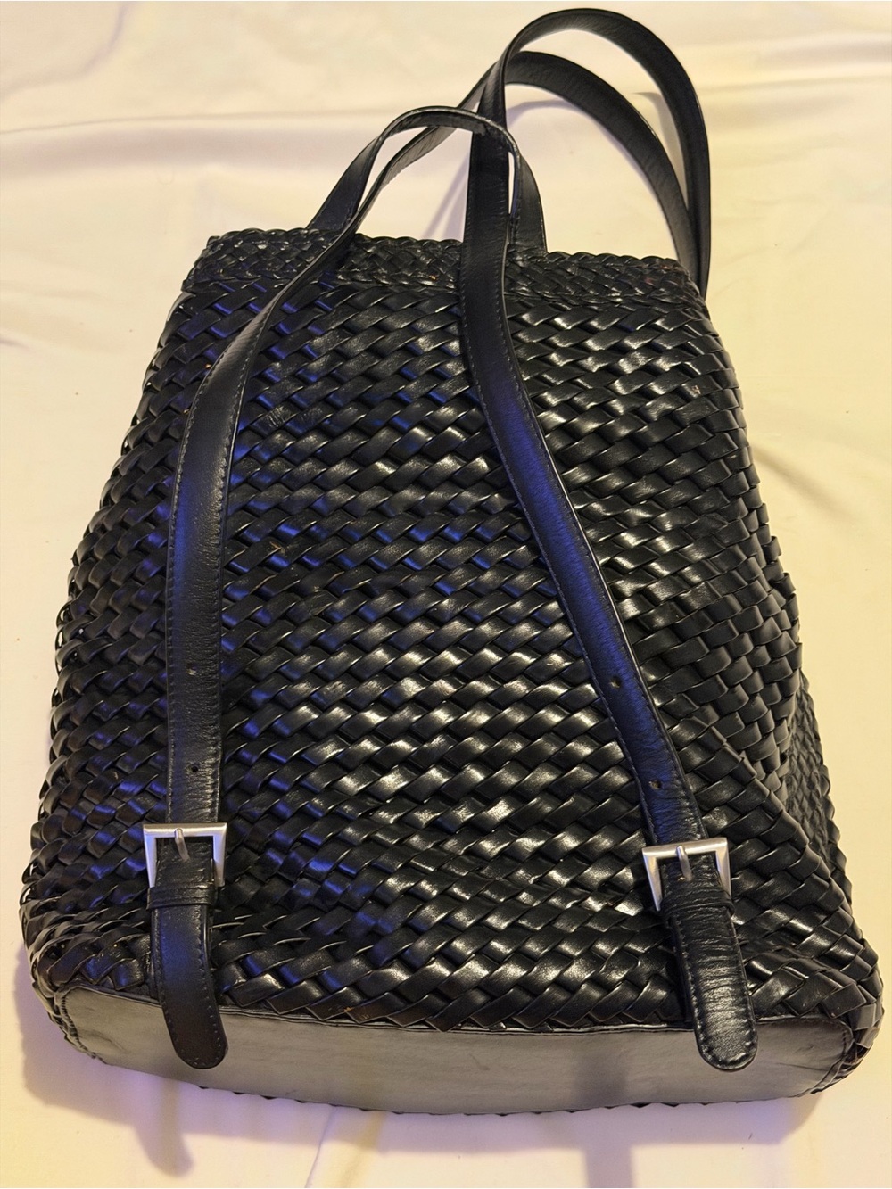 Black Woven Leather Backpack - Unbranded